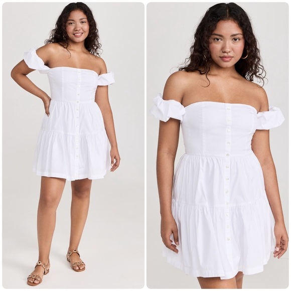 ✨New! STAUD Elio Off-The-Shoulder white cotton Mini dress 🤍 size 10 - Picture 1 of 15